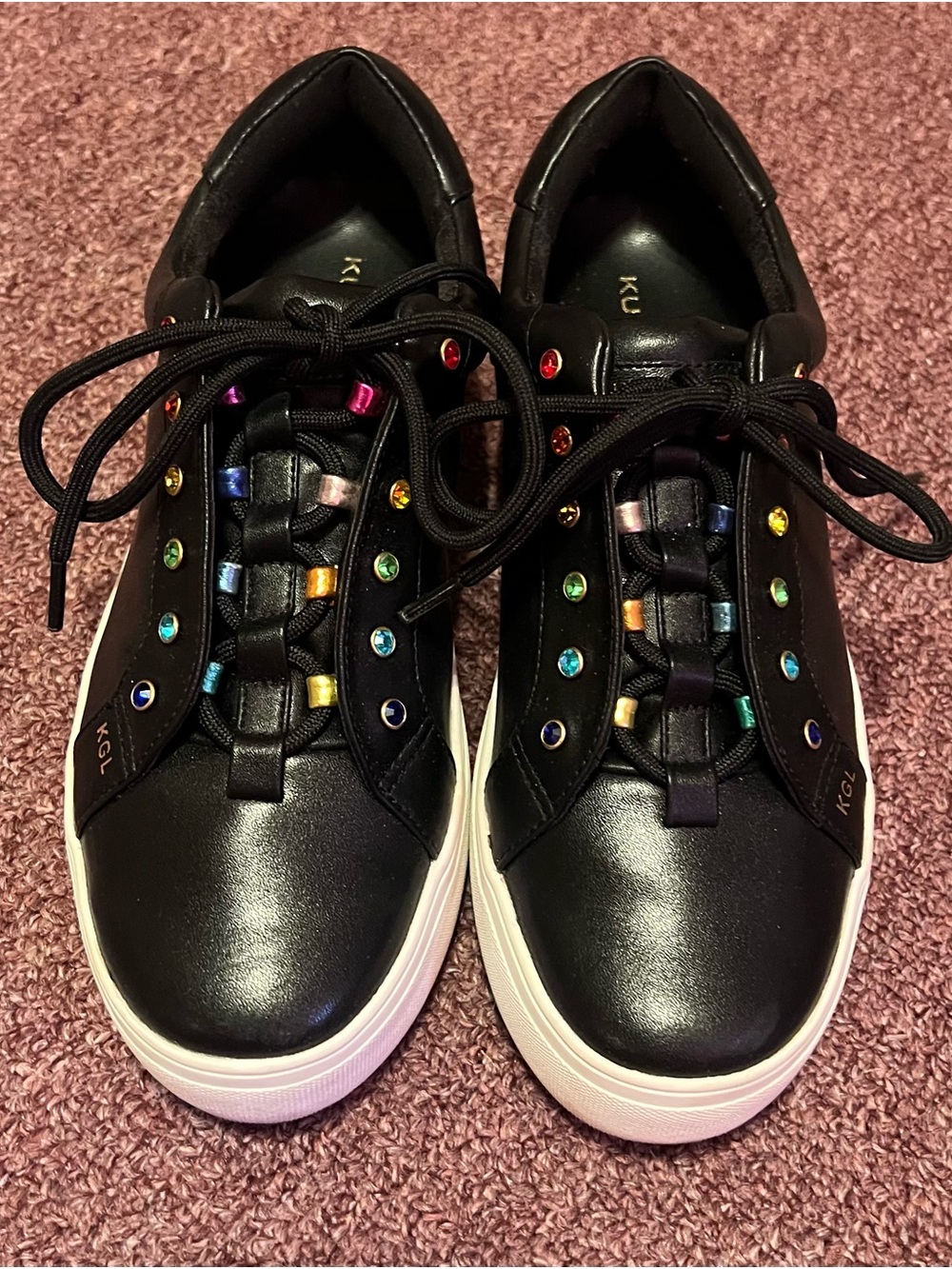 Kurt Geiger London Livian Black Lace-Up Sneakers with Rainbow Studs